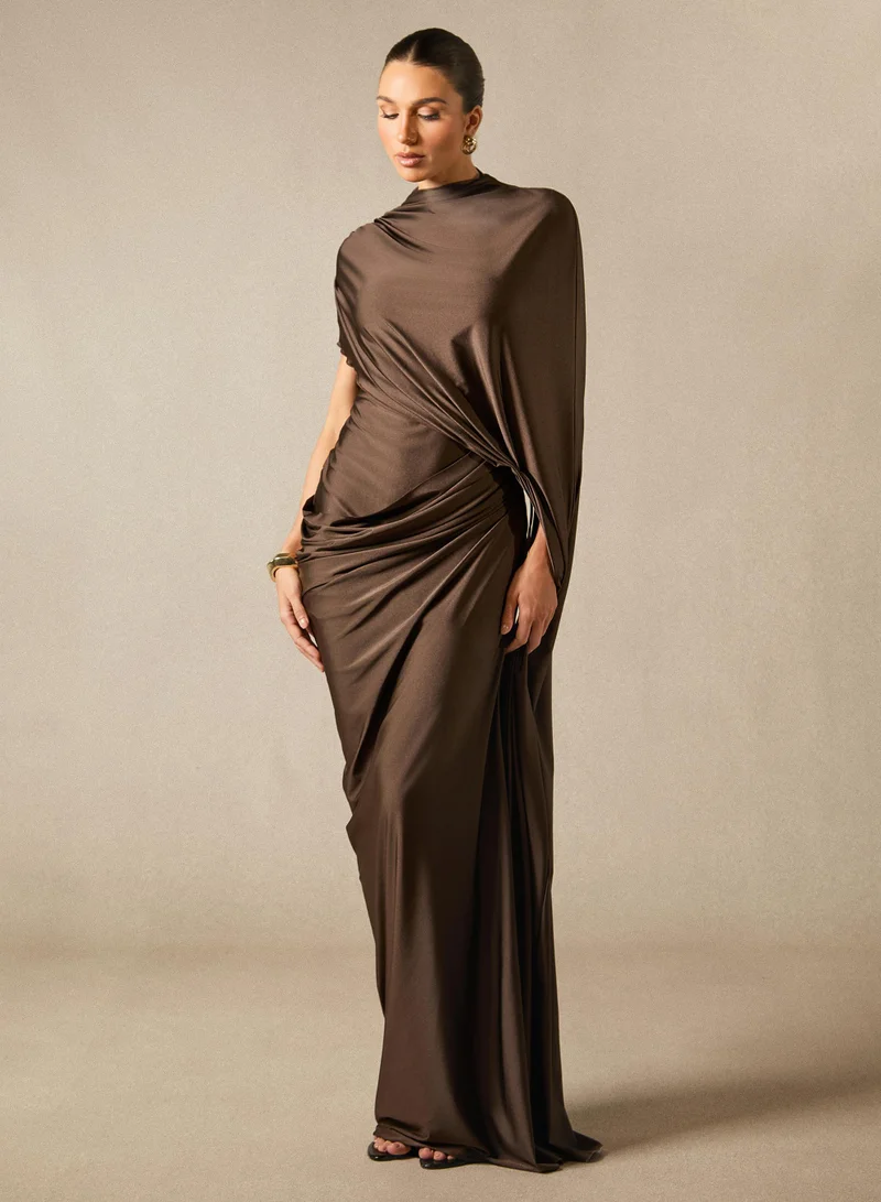 Sunfere Melina Asymmetric Sleeve Drape Maxi Dress